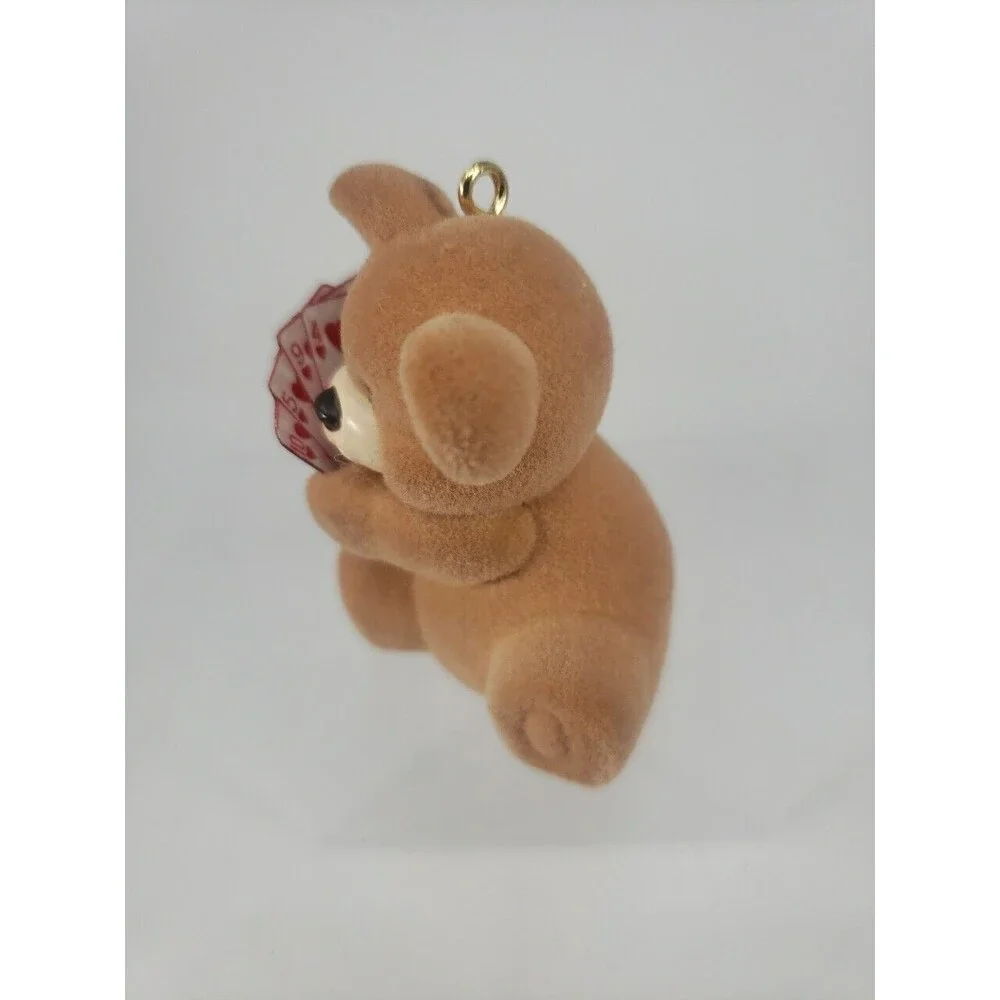 Hallmark BEARY Vintage Bear Ornament 1990 Santa Cards Flocked Christmas Holiday